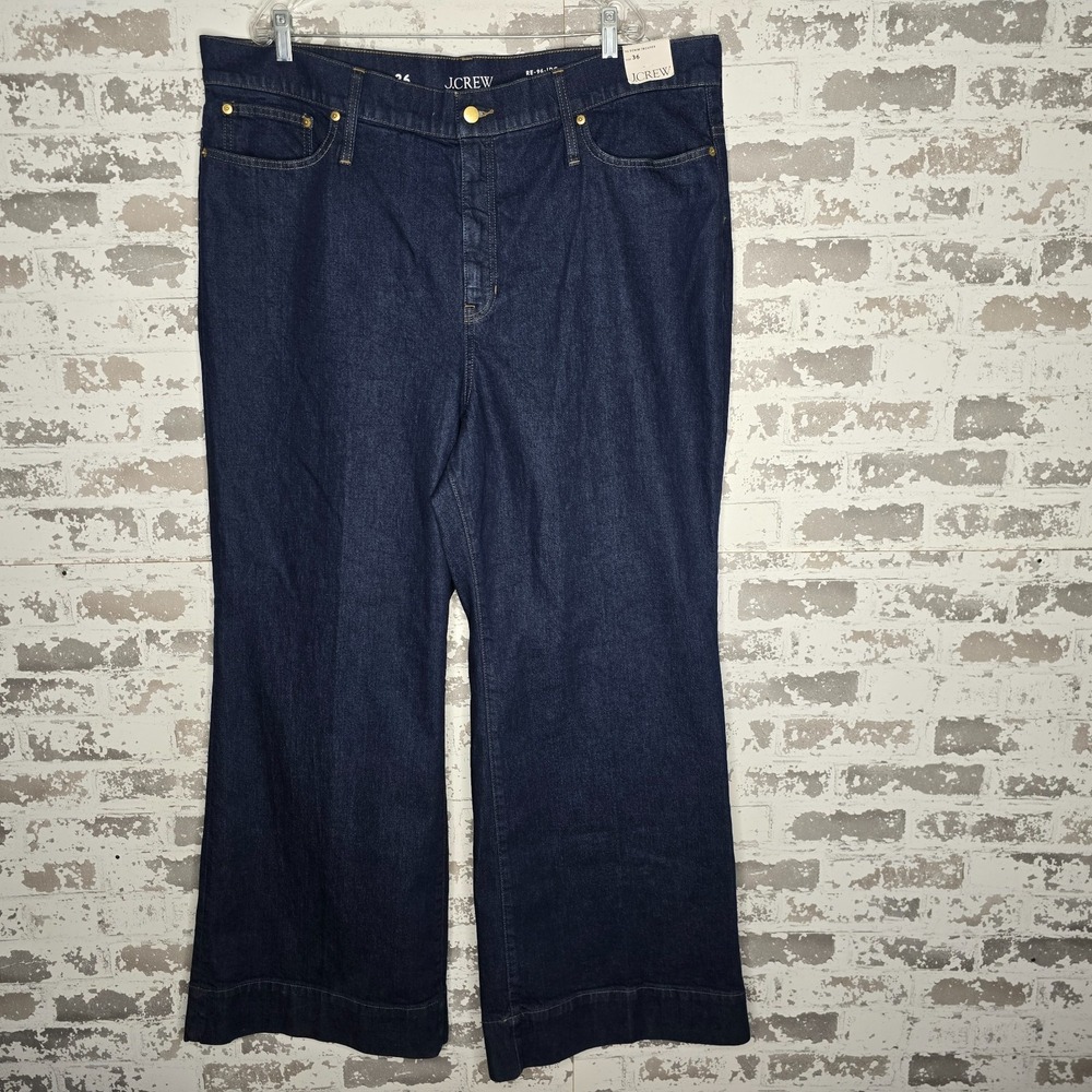 NEW J Crew Jeans Womens 36 Indigo '96 Wide‎ Leg Denim Trouser 1996 Semi Stretch